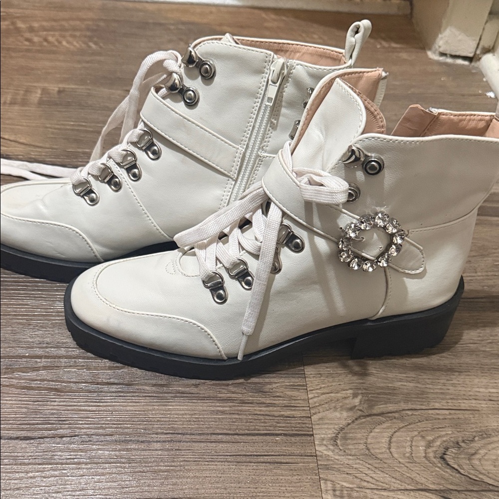 Nanette Lepore White Lace Up Boots